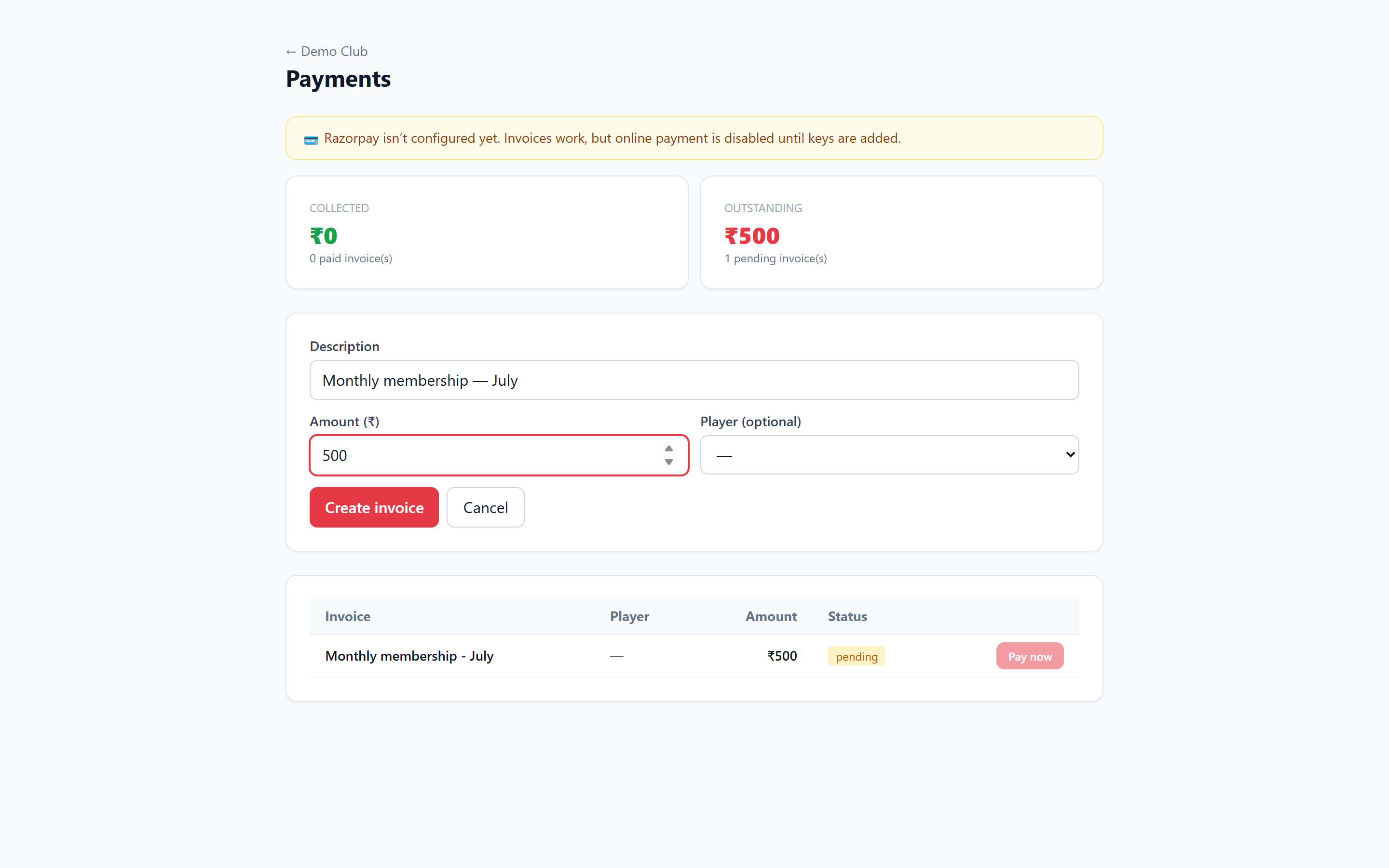 16. Create an invoice