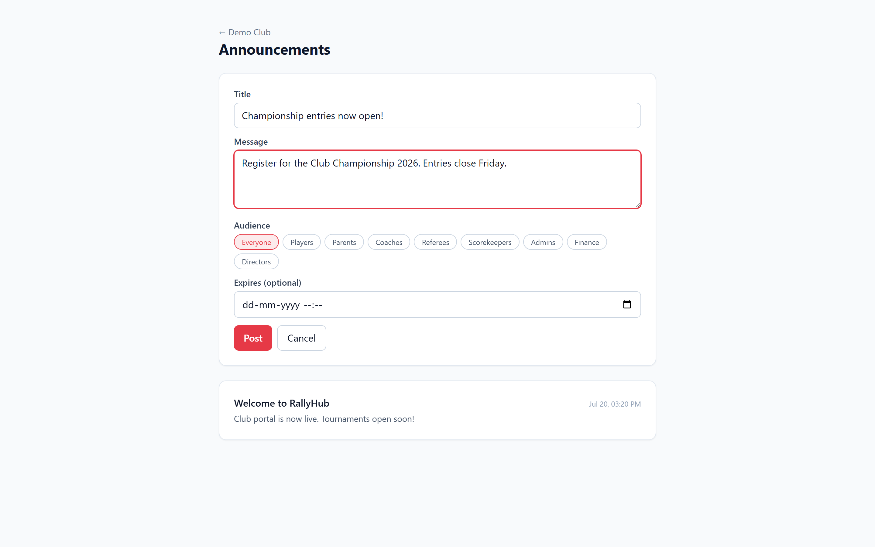 18. Post an announcement